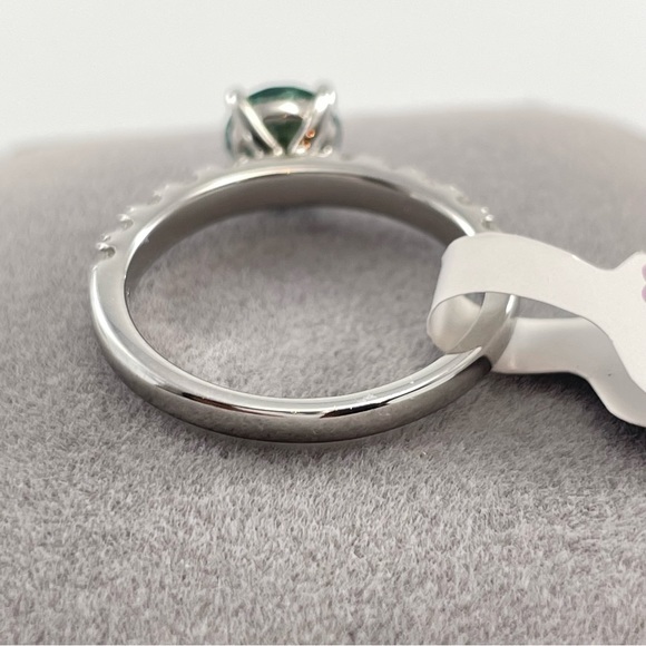 1ct‎ Certified Blue Green Moissanite Round Cut Sterling Silver Engagement Ring - Picture 5 of 10